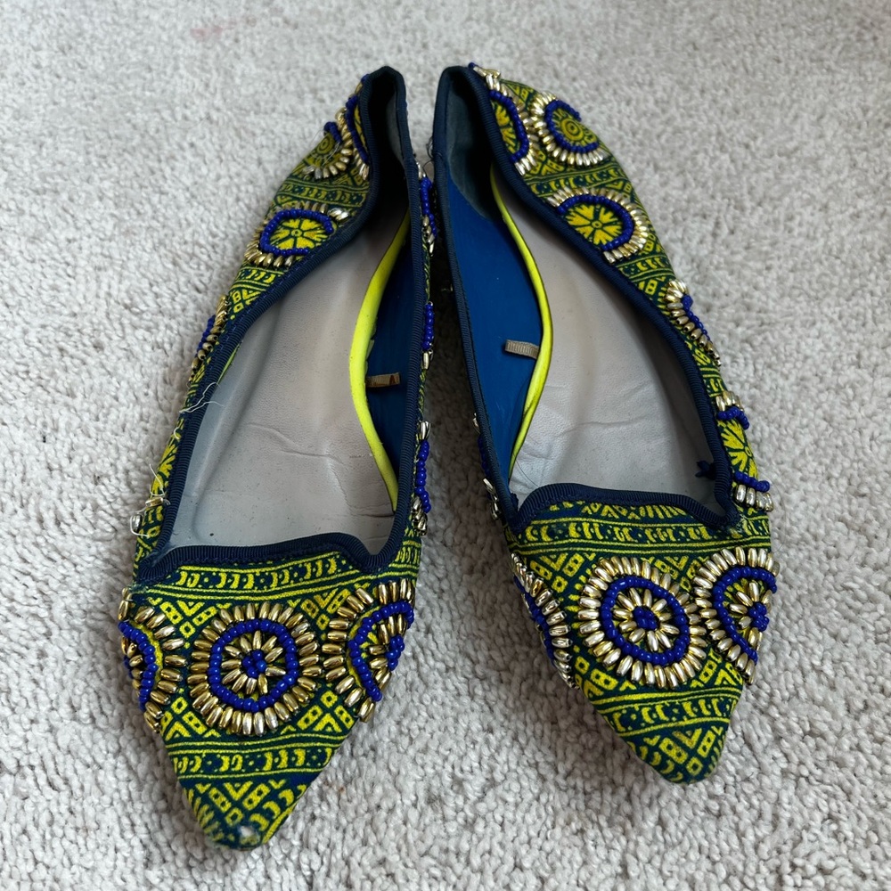 Embroidered Green and Blue Women's Flats